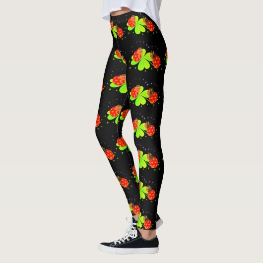 Ladybugs auf Kleeblatt Pattern Schwarze Leggings (Links)