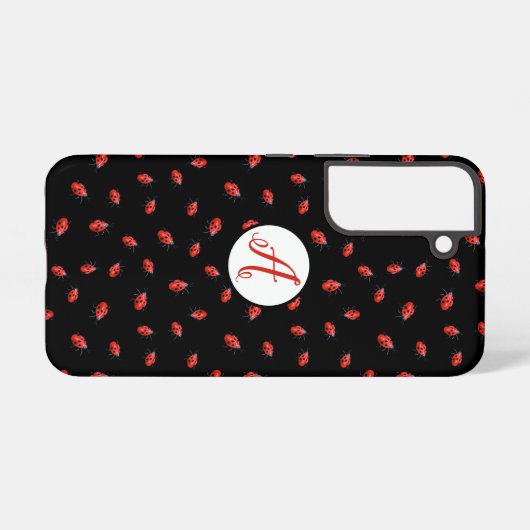 Ladybugs auf schwarzem Muster mit Initialen Samsung Galaxy Hülle (Rückseite (Horizontal))