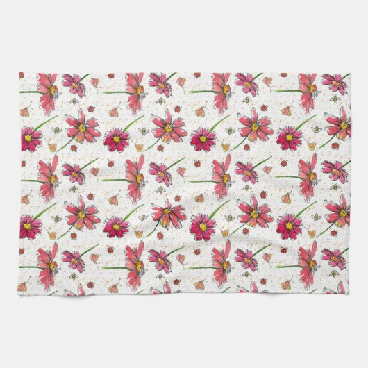 Ladybugs Bees Watercolor-Blume Handtuch (Horizontal)