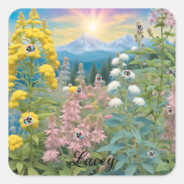 Ladybugs beim Besuch des Gartens Quadratischer Aufkleber