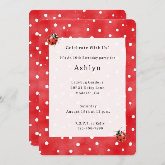 Ladybugs Birthday Einladung (Vorne/Hinten)
