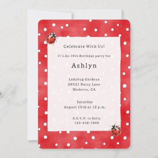 Ladybugs Birthday Einladung (Vorderseite)