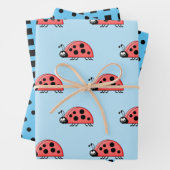 Ladybugs blauen und schwarzen Punkte und Quadrate Geschenkpapier Set (Beispiel)