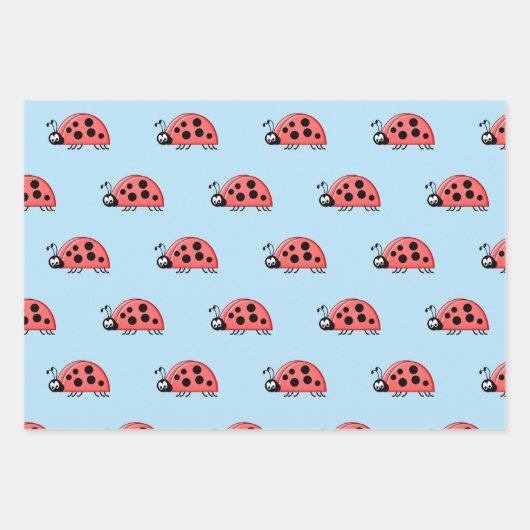Ladybugs blauen und schwarzen Punkte und Quadrate Geschenkpapier Set (Vorderseite)