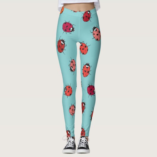 Ladybugs, blauer Hintergrund, bezauberndes, nahtlo Leggings (Vorderseite)