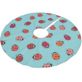 Ladybugs, blauer Hintergrund, bezauberndes, nahtlo Polyester Weihnachtsbaumdecke (Schrägansicht)