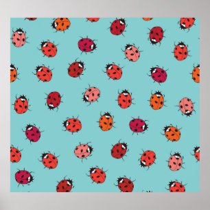 Ladybugs, blauer Hintergrund, bezauberndes, nahtlo Poster