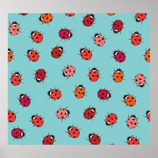 Ladybugs, blauer Hintergrund, bezauberndes, nahtlo Poster (Vorne)