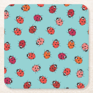 Ladybugs, blauer Hintergrund, bezauberndes, nahtlo Rechteckiger Pappuntersetzer