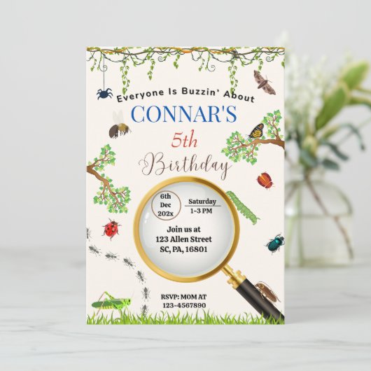 LADYBUGS/ BUGS NATUR AUSSENGEBURTSTAG EINLADUNG (Stehend Vorderseite)