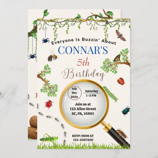 LADYBUGS/ BUGS NATUR AUSSENGEBURTSTAG EINLADUNG (Vorne/Hinten)