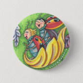 LADYBUGS, DIE AUF FALLENDEN AUTUMNSTÜCKEN REITEN, BUTTON (Vorderseite)