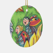 LADYBUGS, DIE AUF FALLENDEN AUTUMNSTÜCKEN REITEN,  KERAMIK ORNAMENT (Rechts)