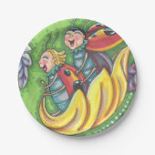 LADYBUGS, DIE AUF FALLENDEN AUTUMNSTÜCKEN REITEN, PAPPTELLER (Vorderseite)