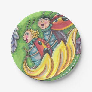 LADYBUGS, DIE AUF FALLENDEN AUTUMNSTÜCKEN REITEN, PAPPTELLER