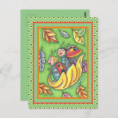 LADYBUGS, DIE AUF FALLENDEN AUTUMNSTÜCKEN REITEN,  POSTKARTE (Vorne/Hinten)