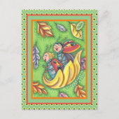 LADYBUGS, DIE AUF FALLENDEN AUTUMNSTÜCKEN REITEN, POSTKARTE (Vorderseite)