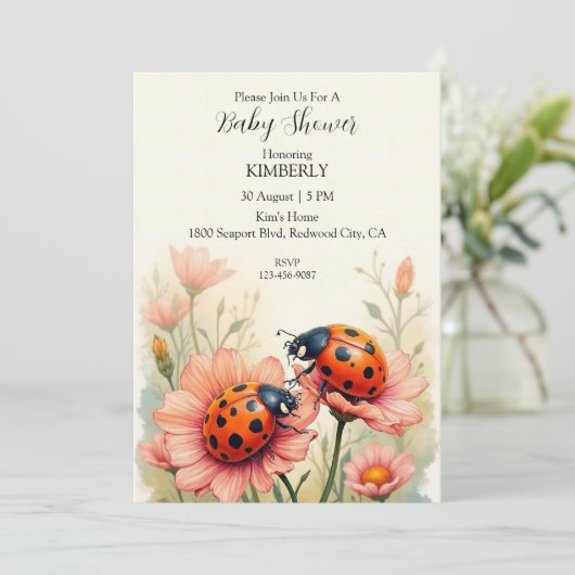 Ladybugs in Bloom Einladung (Stehend Vorderseite)