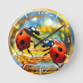 Ladybugs in einem Tropfen Wasser Runde Wanduhr