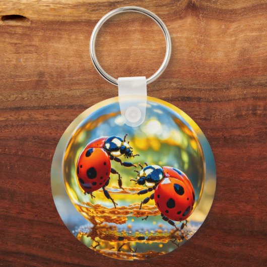 Ladybugs in einem Tropfen Wasser Schlüsselanhänger (Rückseite)
