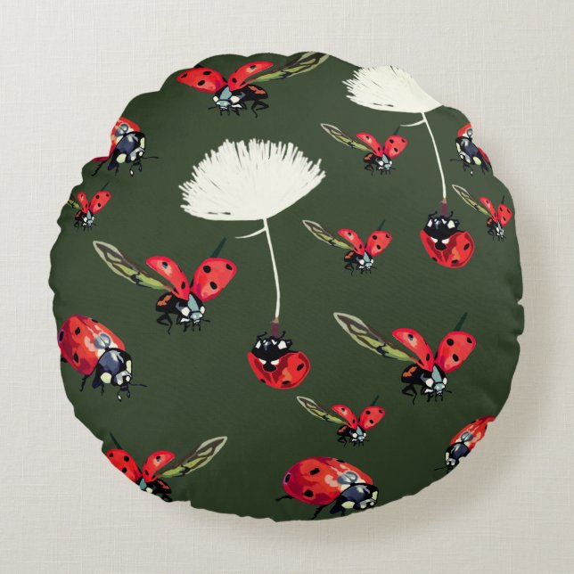 Ladybugs, Lady bug Round Cushion Rundes Kissen (Vorderseite)