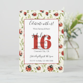 Ladybugs Leaves 16. Geburtstag Einladung