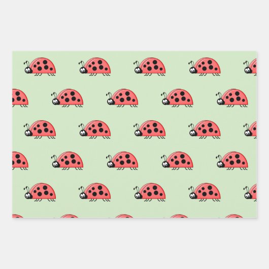 Ladybugs Limone und schwarze Punkte und Quadrate Geschenkpapier Set (Vorderseite)