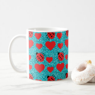 Ladybugs Lucky Insect Red Hearts Black Polka Dots Kaffeetasse