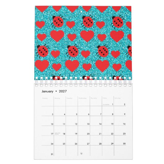Ladybugs Lucky Insect Red Hearts Black Polka Dots Kalender (Jan 2027)