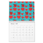 Ladybugs Lucky Insect Red Hearts Black Polka Dots Kalender (Feb 2027)