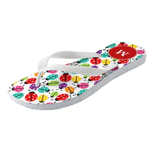 Ladybugs Mit Monogramm Flip Flops Badesandalen (Schrägansicht)