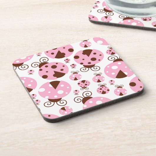 Ladybugs-Muster, Niedliche Ladybugs, rosa Ladybugs Getränkeuntersetzer (Linke Seite)
