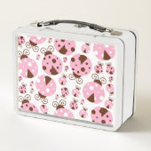 Ladybugs-Muster, Niedliche Ladybugs, rosa Ladybugs Metall Brotdose (Rückseite)