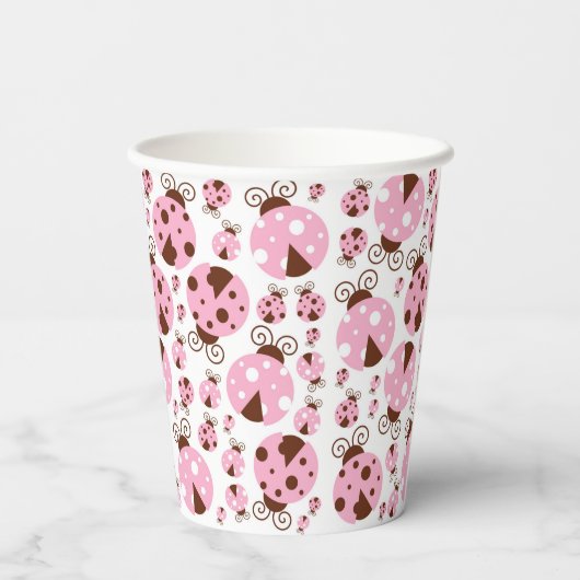 Ladybugs-Muster, Niedliche Ladybugs, rosa Ladybugs Pappbecher (Rückseite)