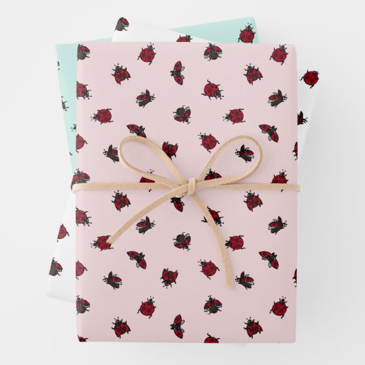 Ladybugs Muster Rosa Türkis Geschenkpapier Set (Beispiel)