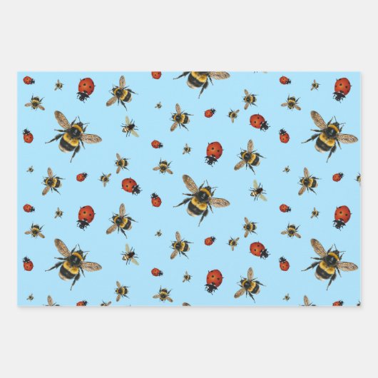 Ladybugs n Bees Summer Birthday Wrapping Paper Geschenkpapier Set (Vorderseite)