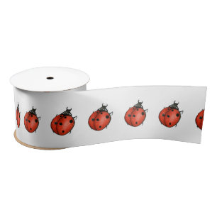 Ladybugs on White Satinband