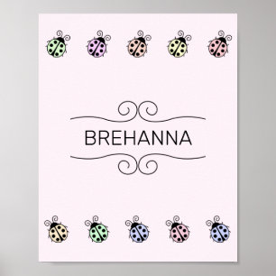 Ladybugs Pastel Multicolor Border on Pink Poster