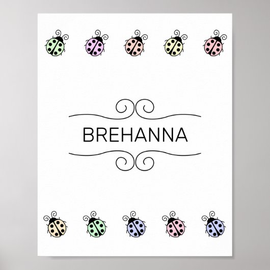Ladybugs Pastel Multicolor Border on White Poster (Vorne)