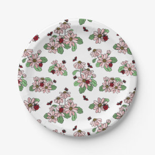 Ladybugs & Pink Daisies Pattern Pappteller