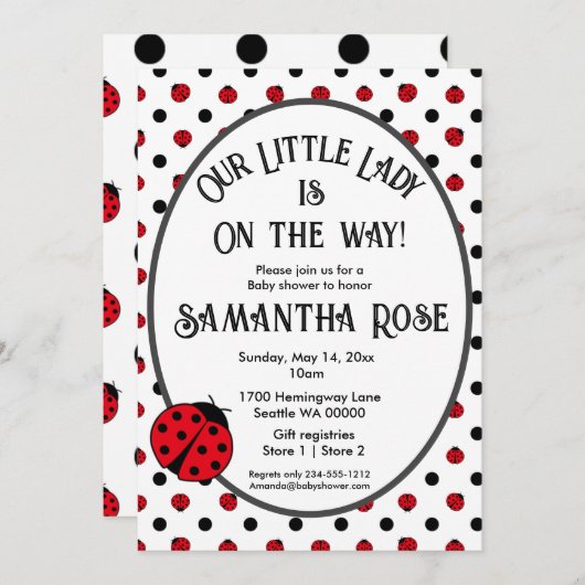 Ladybugs retro polka dots Baby Dusche Einladung (Vorne/Hinten)
