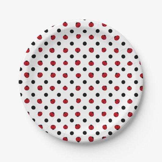Ladybugs retro polka dots pappteller (Vorderseite)