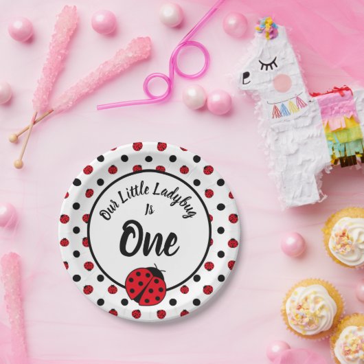 Ladybugs Retro-Polka-Punkte-Papier-Teller Pappteller (Party)