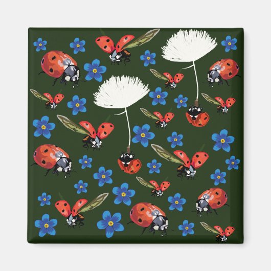 Ladybugs Spring Square Magnet (Vorne)