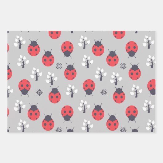 Ladybugs Stripes Polka Dots Wrapping Paper Set Geschenkpapier Set (Vorderseite)