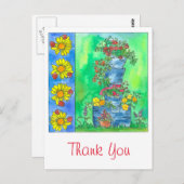 Ladybugs Sunflowers Wassercolor Blume Vielen Dank Postkarte (Vorne/Hinten)