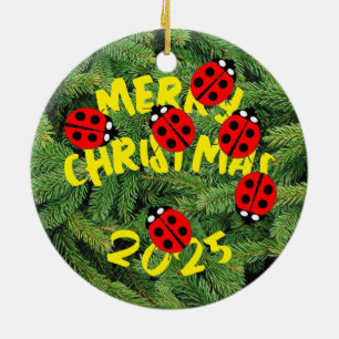 Ladybugs Überall Zwei-Seiten-Ornament mit Jahr Keramik Ornament