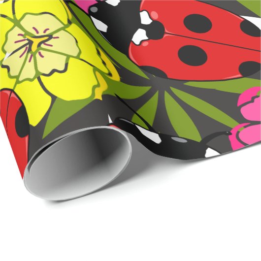 Ladybugs und Blume Hübsch Garteninsektenmuster Geschenkpapier (Rolleneckpunkt)