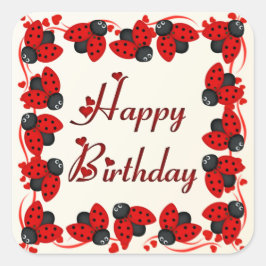 Ladybugs und Herz Quadratischer Aufkleber