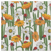 Ladybugs und Summer Meadow Blume Nattern Muster Stoff (Nahaufnahme)